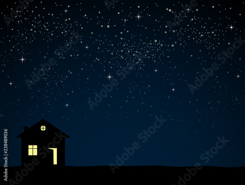 Starry Sky. Stars Dark Sky. Night Houses.