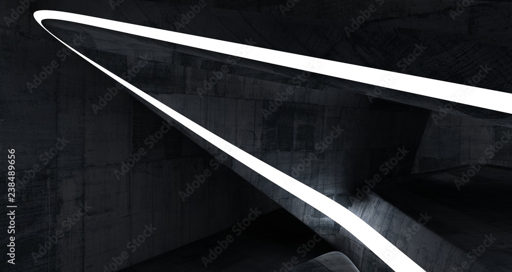 Fototapeta premium Empty dark abstract concrete room smooth interior. Architectural background. Night view of the illuminated. 3D illustration and rendering