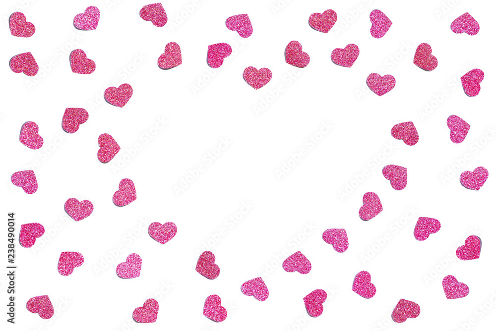 Pink glitter heart paper cut background - isolated