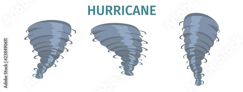 Hurricane Whirlwind, Tornado Swirl Flat Vector Set