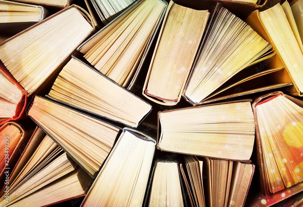 Naklejka premium Book pile literature hardback leisure fiction read