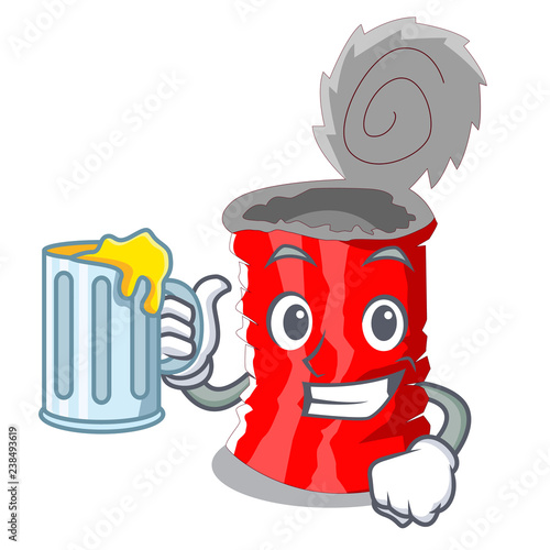 With juice set of metallic tin can cartoon