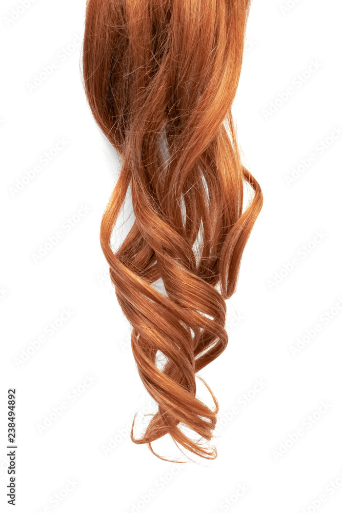 Natural wavy red hair on white background Natural wavy red hair on white background