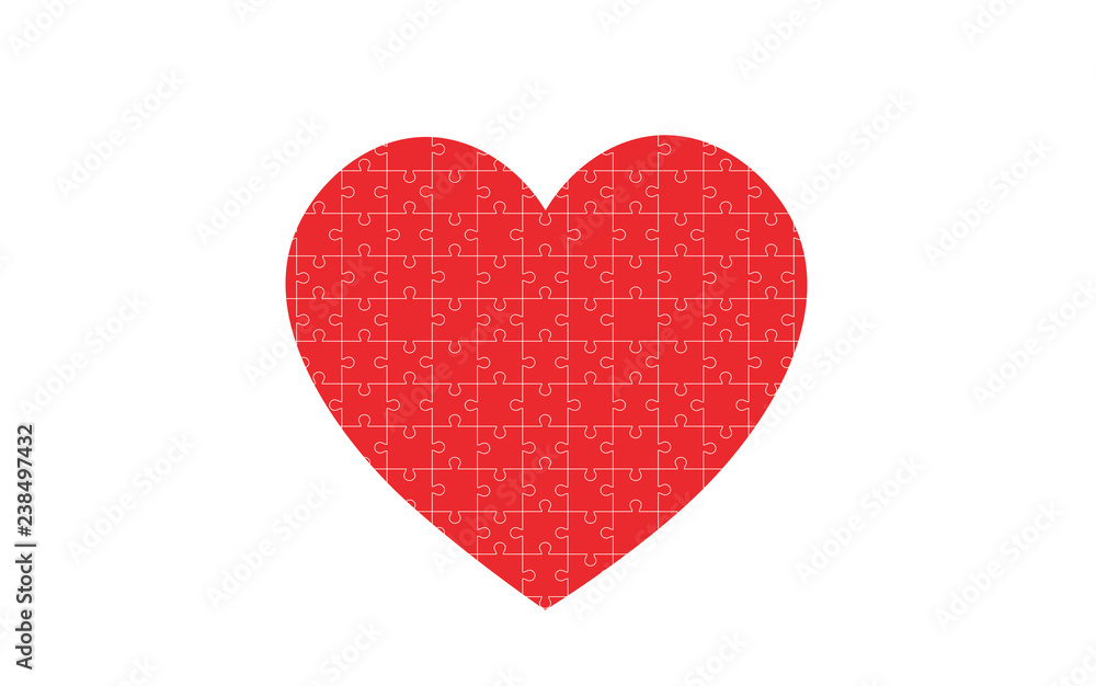 Obraz premium Flat icon of heart made from puzzle pieces. Vector illustration. Medicine, romance, love, protection.