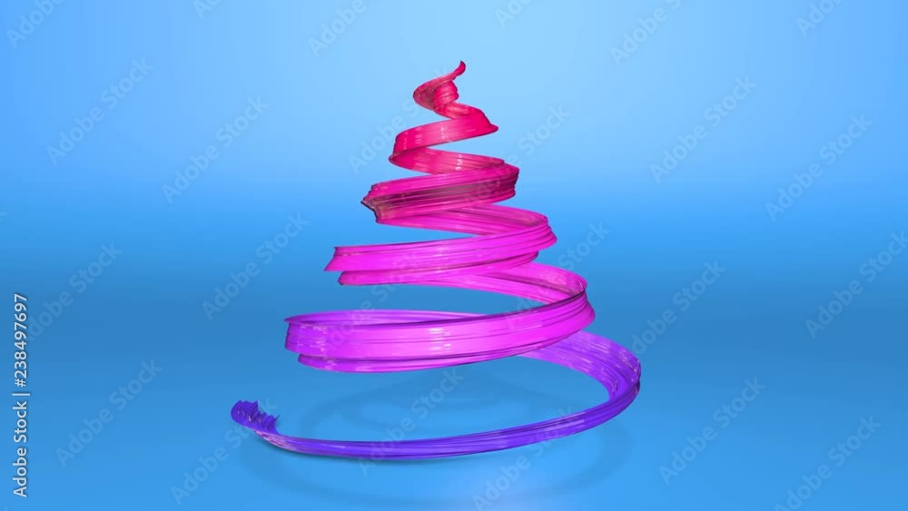 A shiny festive ribbon forms a Christmas tree symbol that rotates. 3d render of Christmas bright juicy composition. Seamless looped animation. blue red gradient ribbon and blue background. 2 A shiny festive ribbon forms a Christmas tree symbol that rotates. 3d render of Christmas bright juicy composition. Seamless looped animation. blue red gradient ribbon and blue background. 2