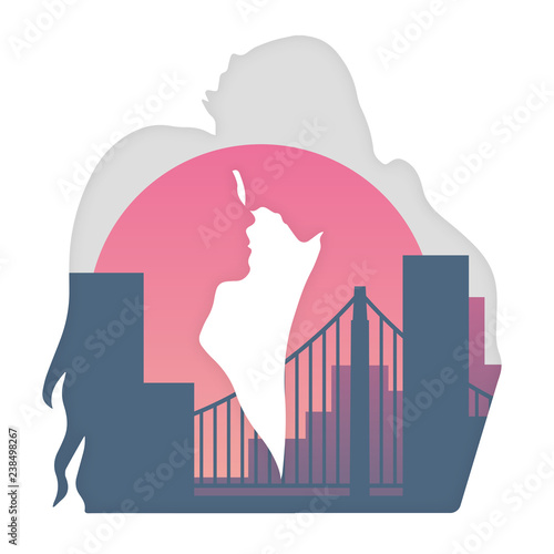 Kissing couple silhouette with sunset landscape