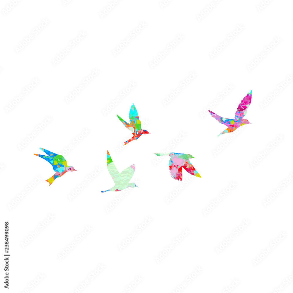 © desertsands - Silhouette of watercolour flying birds on white background. Inspirational watercolor paint trendy body flash temporary sticker template tattoo art. Vector.