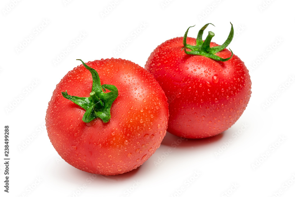 Tomatoes isolated on white background. Two fresh raw vegetables Tomatoes isolated on white background. Two fresh raw vegetables