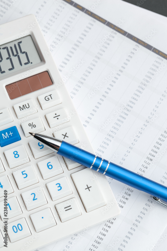 Business still life with calculator on table in office. Business still life with calculator on table in office.