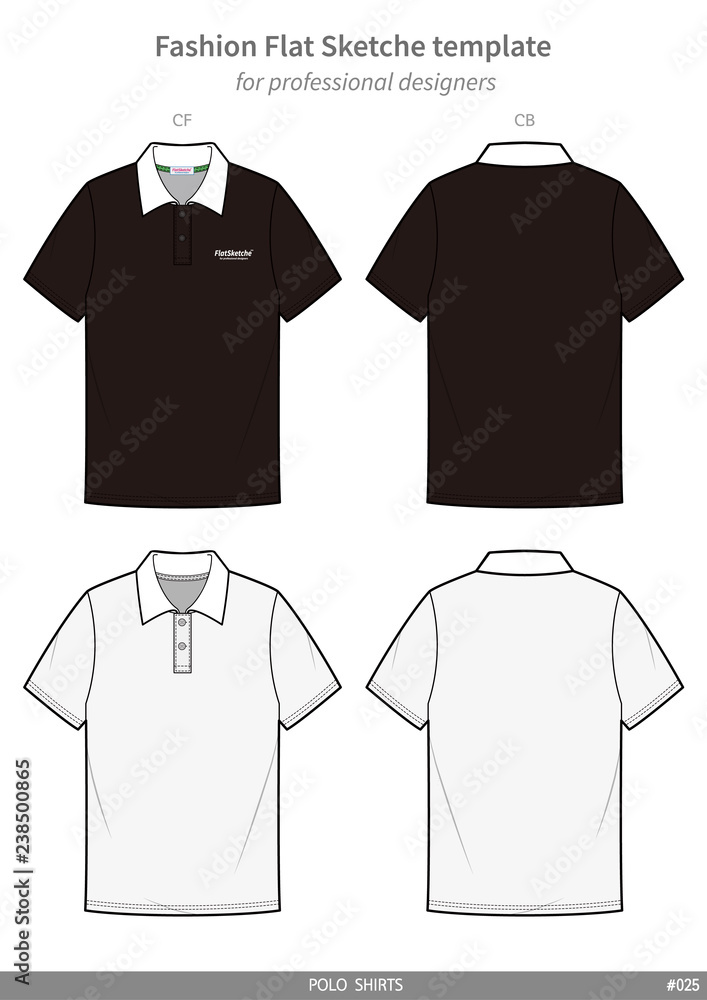 POLO SHIRTS fashion flat technical drawing template POLO SHIRTS fashion flat technical drawing template