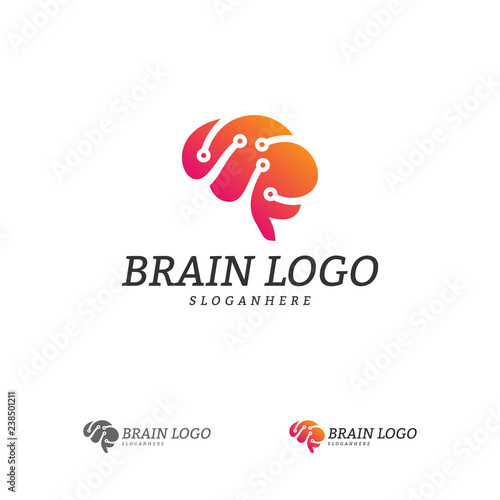 Brain Tech Logo Vector Template. Tech Brain Mind Logo Concepts