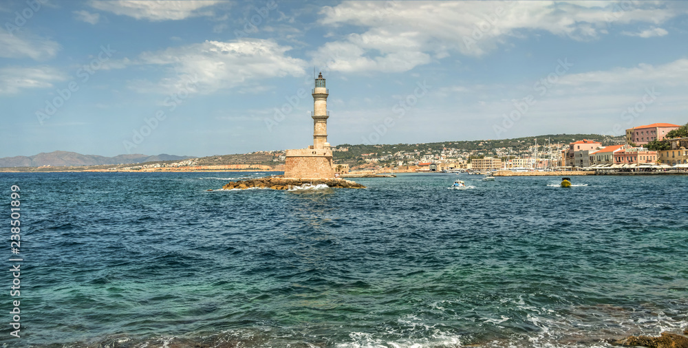 Chania lighthouse during the summer