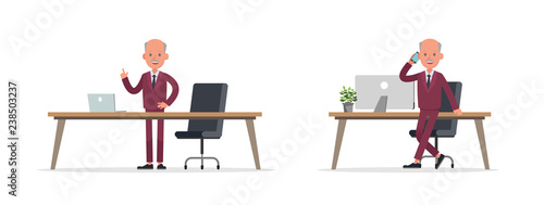businessman working in office and different poses character vector design no12