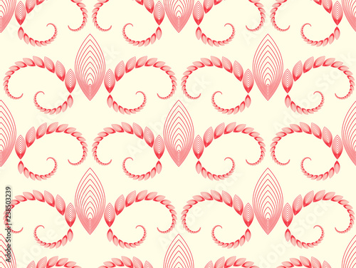 Fotografija vintage linear wallpaper stylized leaves spirals ivory red