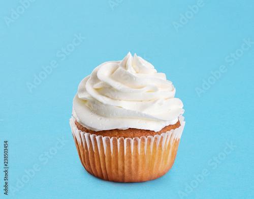 Cupcake on a blue background.