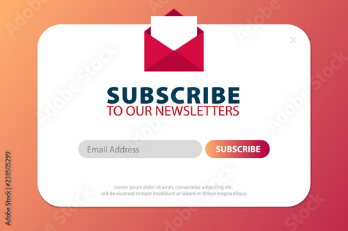Email subscribe, online newsletter, submit button. Envelope and subscribe button. UI UX design. Vector illustration.