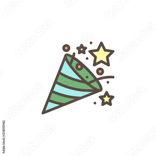 Firecracker, fireworks filled outline icon, line vector sign, linear colorful pictogram isolated on white. Confetti popper symbol, logo illustration. Pixel perfect vector graphics