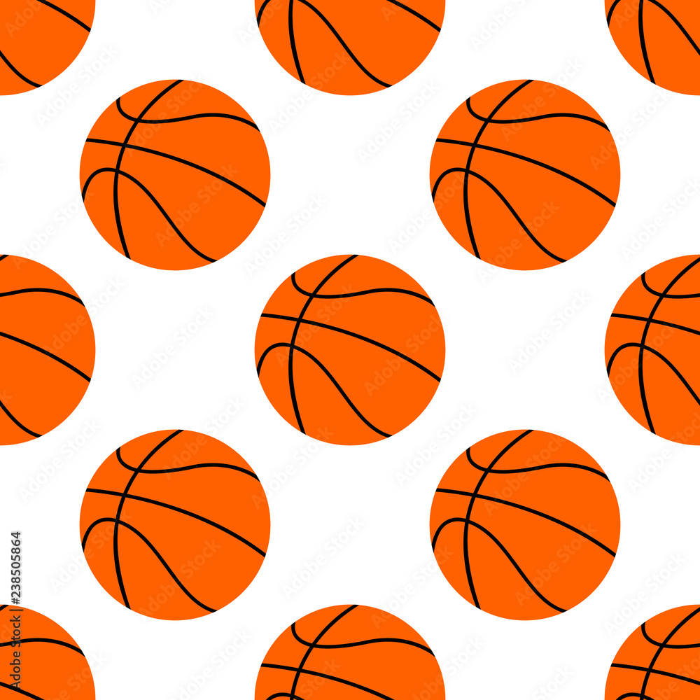 orange flat basketball ball, vector illustration isolated on white background. Seamless pattern. Sport deoration.