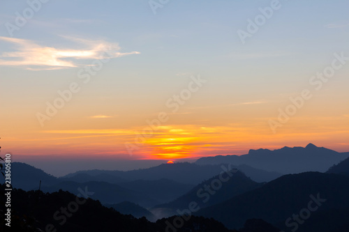 colorful of sky in the evening or morning at famous mountain in Thailand