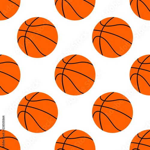 orange flat basketball ball, vector illustration isolated on white background. Seamless pattern. Sport deoration.