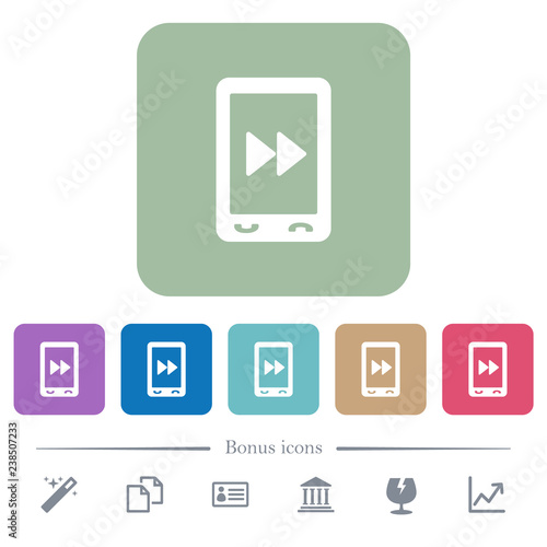 Mobile media fast forward flat icons on color rounded square backgrounds