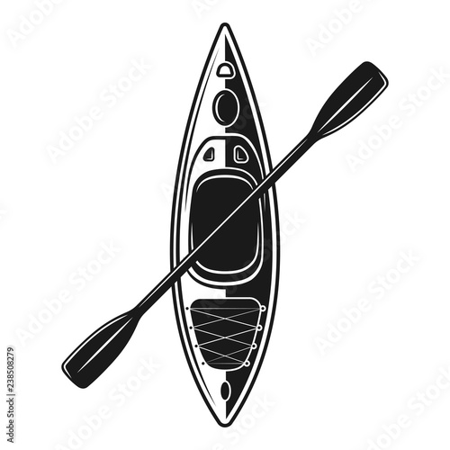 Kayak boat with paddle vector black illustration