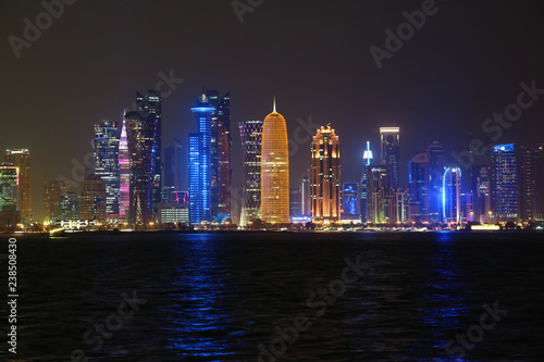  Financial centre in Doha city at night  Qatar