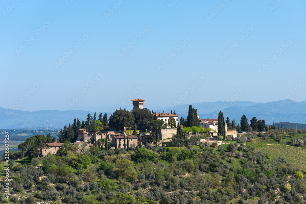 Beautiful tuscan landscape of a small rural town on the hill, Chianti, Italy