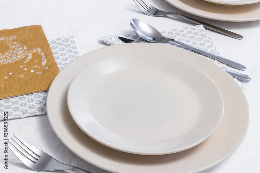 White Christmas place setting with empty plate White Christmas place setting with empty plate