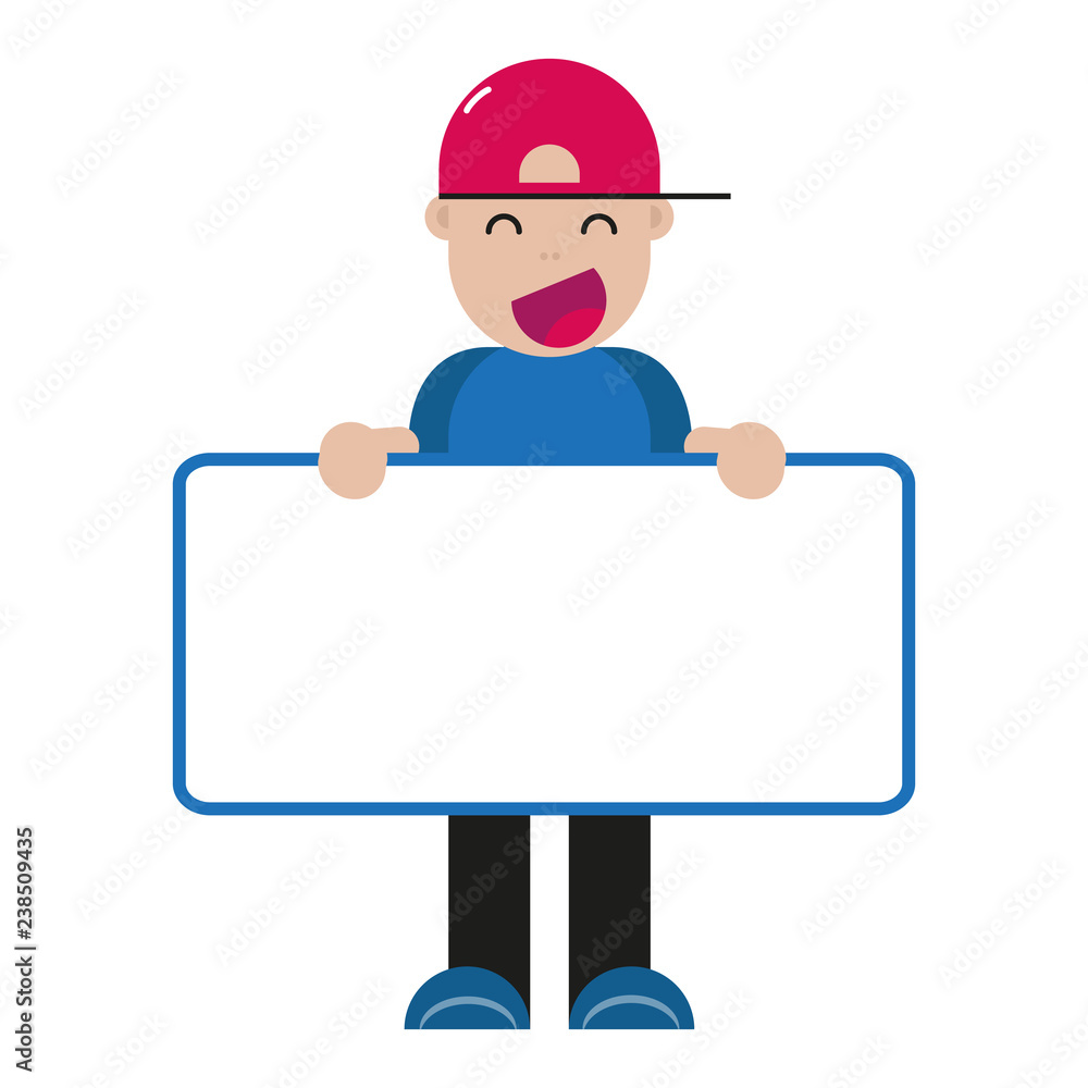 Boy Character Holding Empty Board - Vector Illustration - Isolated On White Background Boy Character Holding Empty Board - Vector Illustration - Isolated On White Background