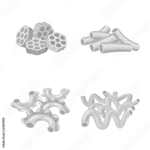 Vector illustration of pasta and carbohydrate symbol. Set of pasta and macaroni vector icon for stock.