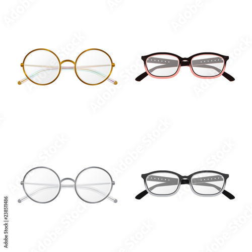 Isolated object of glasses and frame sign. Set of glasses and accessory stock vector illustration.