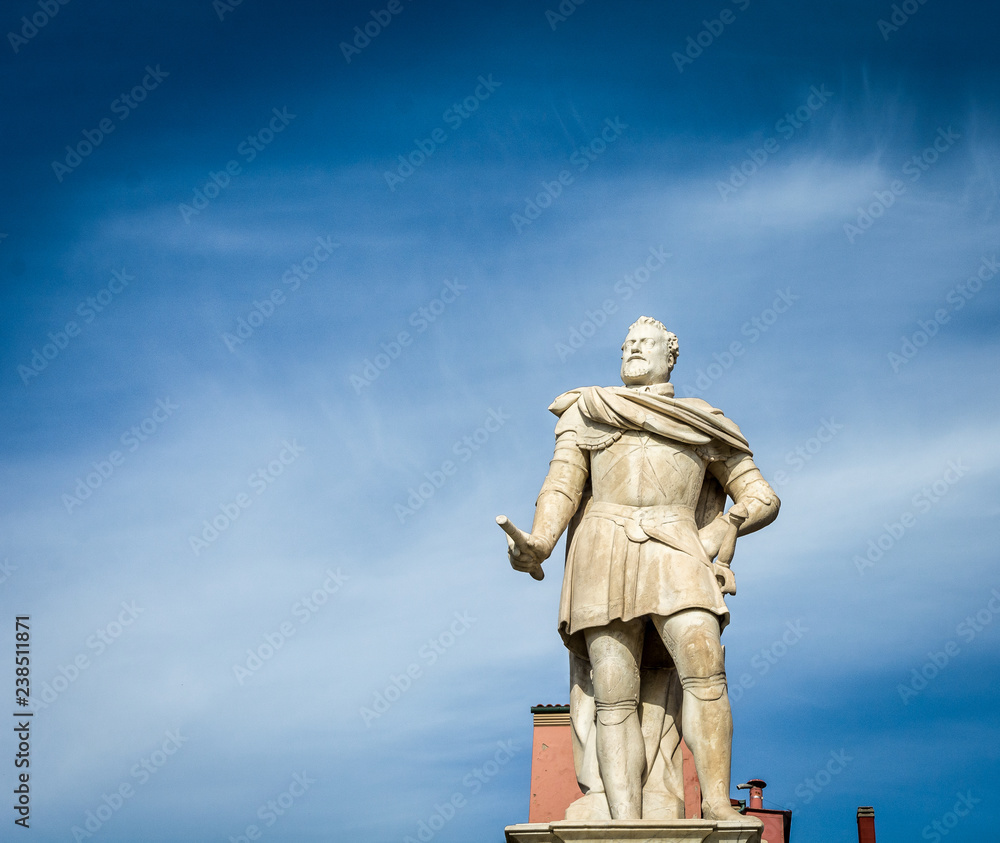 the Monument of the Four Moors in Livorno, Italy. The statue of Grand Duke Ferdinando I de Medici of Tuscany.