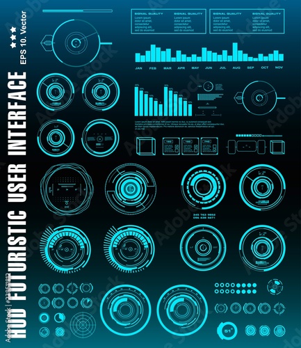 Sci-fi futuristic hud dashboard display virtual reality technology screen, target