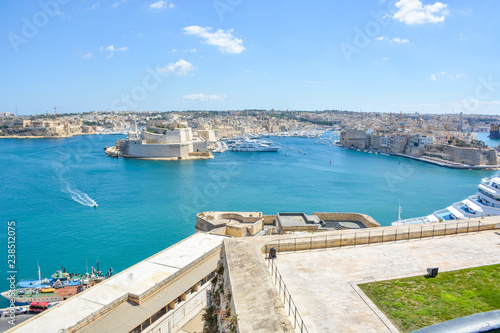 Panoramic view of sunset in Valletta, the capital city of Malta