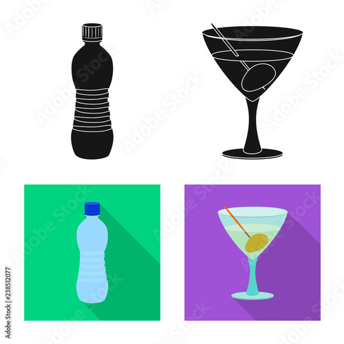Vector illustration of drink and bar sign. Collection of drink and party vector icon for stock.