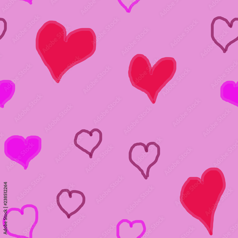 illustration of a seamless pattern of hearts and geometric pattern