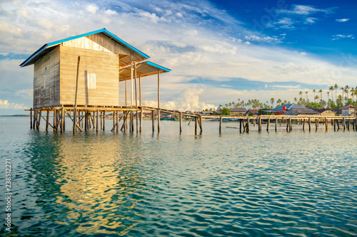 An over water house in the coast of Balai, the main town in Pulau Banyak archipelago in western Sumatra, Indonesia. A lonely and quiet place to spend time relaxing on holydays. photo