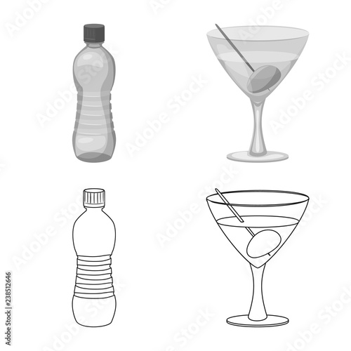 Vector illustration of drink and bar sign. Set of drink and party stock vector illustration.