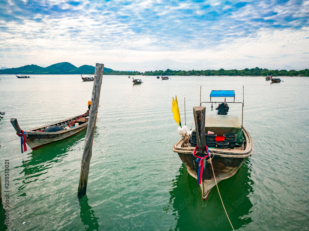 View of paradise island , turquoise sea and blue sky , picture for background