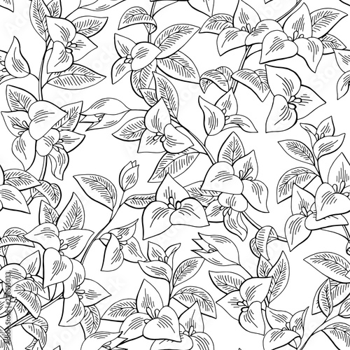 Bougainvillea flower black graphic coloring seamless pattern background sketch illustration vector