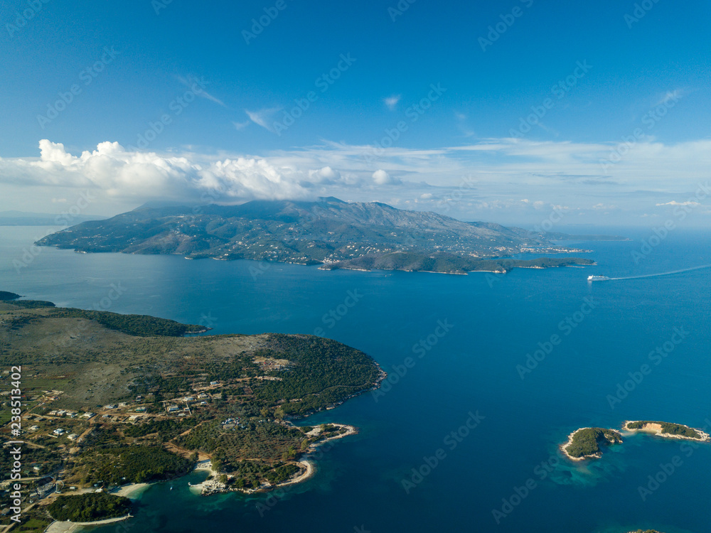 view of the island of Corfu Greece from the Albanian coast