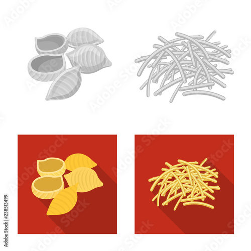 Vector design of pasta and carbohydrate sign. Set of pasta and macaroni stock vector illustration.