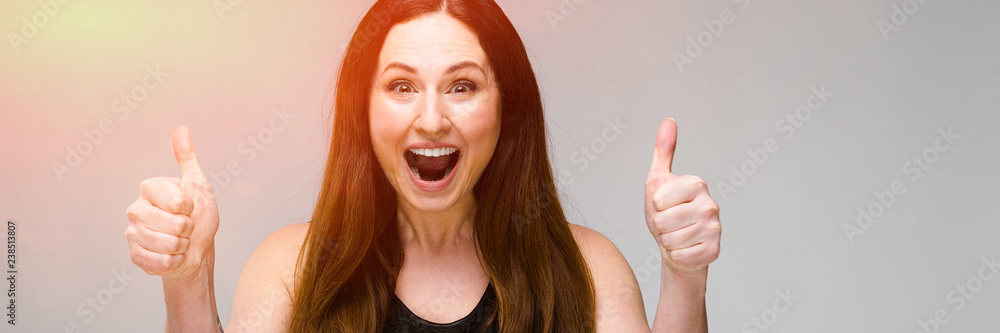 Happy overweight woman in fashionable clothes Happy overweight woman in fashionable clothes