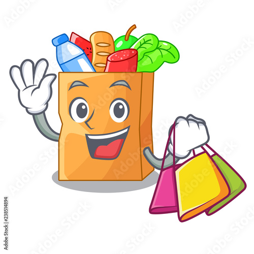 Shopping food pouch bags isolated on mascot