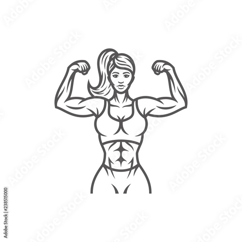 Bodybuilder female silhouette isolated on white background vector illustration.