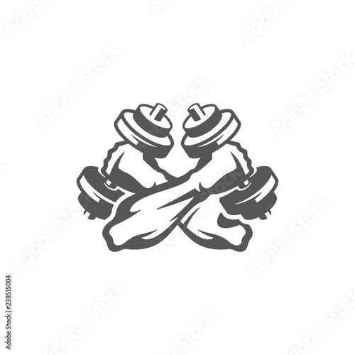Hands holding dumbbells silhouette isolated on white background vector illustration.