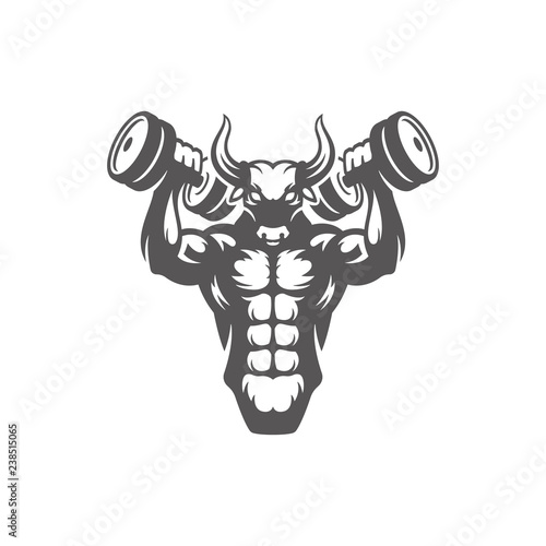 Bodybuilder lifting dumbbells silhouette isolated on white background vector illustration.