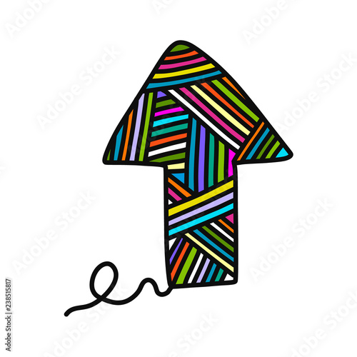 Knitted arrow yarn wool hand drawn illustration for prints posters t shirts background knitting courses and master classes