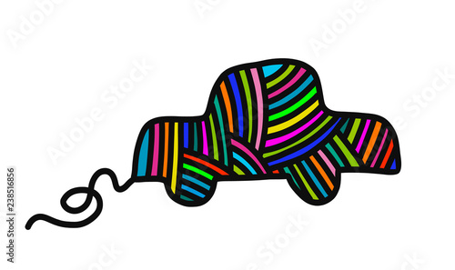 Knitted car yarn wool hand drawn illustration for prints posters t shirts background knitting courses and master classes